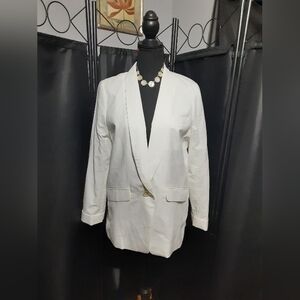 J. Crew Linen Blend Women's Blazer White Button Up Size 12 Bohemian Lagenloik